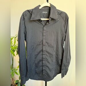 7 Diamonds Black Pinstripe Button Down Dress Shirt | Men’s Large